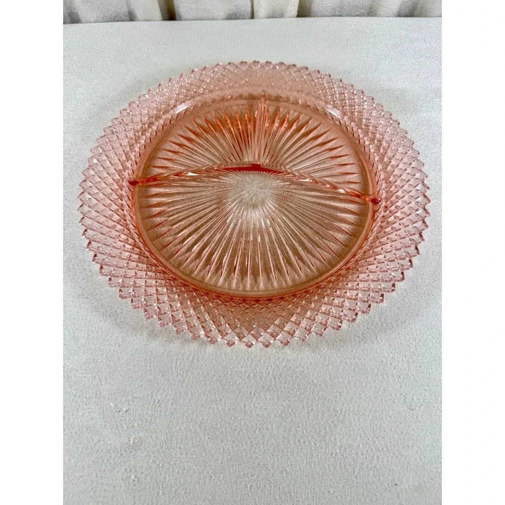 Vintage Anchor Hocking Miss America Pink Depression Glass Divided Grill Plate